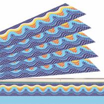 Kit 06 Adesivos Piscina Borda Mosaico Ondulado Colorido 100x15cm