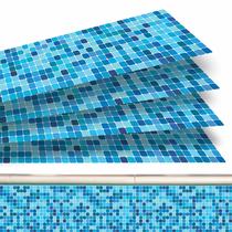 Kit 06 Adesivos Piscina Pastilha Degradê Tons De Azul 100x20cm