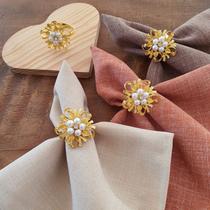 Kit 06 Anéis Porta Guardanapo Argola Prendedor Mesa Posta Flor de Pérolas