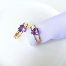 Kit 06 Anel Porta Guardanapo Luxo Coração de Cristal