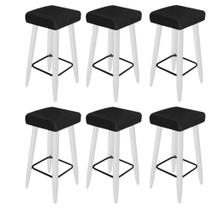 Kit 06 Banqueta Alta Quadrado Luma Para Cozinha Bar Balcão Bistrô Pé Palito Branco Suede Preto - Ahazzo Móveis