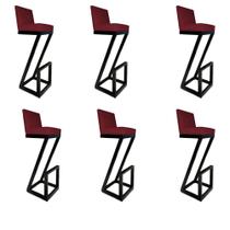 kit 06 banqueta Alta Z Base De Ferro Suede Marsala - D'Classe Decor