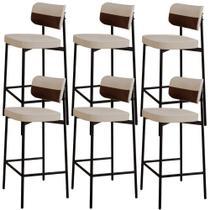 Kit 06 Banquetas Alta Bar Cozinha Sala De Jantar Aço Preto Kaira C01 Linho Areia material sintético Whisky - Lyam Decor Kit 06 Banquetas Alta Bar Cozinha Sala De Jantar Aço Preto Kaira C01 Linho Areia material sintético Whisky - Lyam Decor