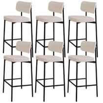 Kit 06 Banquetas Alta Bar Cozinha Sala De Jantar Aço Preto Kaira C01 Linho Palha - Lyam Decor Kit 06 Banquetas Alta Bar Cozinha Sala De Jantar Aço Preto Kaira C01 Linho Palha - Lyam Decor