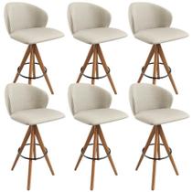 Kit 06 Banquetas Alta Bar Cozinha Sala De Jantar Bar Mia L02 Linho Champagne - Lyam Decor