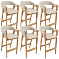 Kit 06 Banquetas Alta Bar Cozinha Sala de Jantar Bar Nadja L02 Linho Champagne - Lyam Decor Kit 06 Banquetas Alta Bar Cozinha Sala de Jantar Bar Nadja L02 Linho Champagne - Lyam Decor