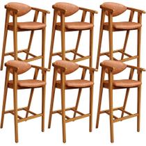 Kit 06 Banquetas Alta Cozinha Bancada Bar Sala de Jantar Fixa Cecília L02 material sintético Camel - Lyam Kit 06 Banquetas Alta Cozinha Bancada Bar Sala de Jantar Fixa Cecília L02 material sintético Camel - Lyam