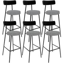 Kit 06 Banquetas Alta Cozinha Sala Jantar Em Aço Milão L02 material sintético Preto Pied Poule - Lyam Decor
