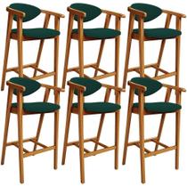 Kit 06 Banquetas Alta Para Cozinha Bancada Bar Sala De Jantar Fixa Cecília L02 Bouclê Verde - Lyam