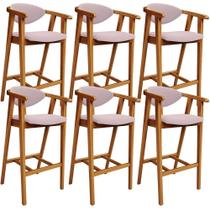 Kit 06 Banquetas Alta Para Cozinha Bancada Bar Sala De Jantar Fixa Cecília L02 Suede Rosê - Lyam Kit 06 Banquetas Alta Para Cozinha Bancada Bar Sala De Jantar Fixa Cecília L02 Suede Rosê - Lyam
