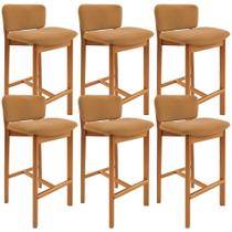 Kit 06 Banquetas Alta Para Cozinha Sala De Jantar Bar Dara L02 Bouclê Mostarda - Lyam Decor