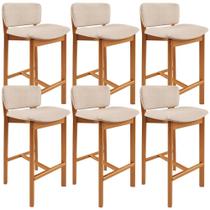 Kit 06 Banquetas Alta Para Cozinha Sala de Jantar Bar Dara L02 Linho Bege - Lyam Decor