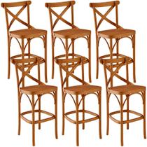 Kit 06 Banquetas Altas Cozinha Bancada Bar Sala de Jantar Ávila L02 Madeira Maciça - Lyam