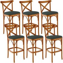 Kit 06 Banquetas Altas Cozinha Bancada Bar Sala Jantar Estofada ávila L02 Suede Verde Musgo - Lyam