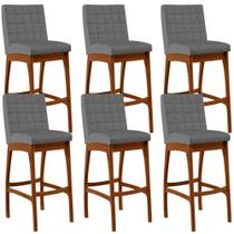 Kit 06 Banquetas Altas Mila Suede Cinza