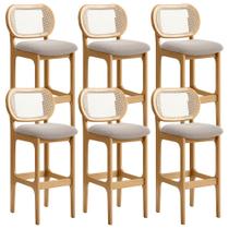 Kit 06 Banquetas Altas Para Cozinha Bancada Sala Tela Betta Fixa L02 Bouclê Creme - Lyam Kit 06 Banquetas Altas Para Cozinha Bancada Sala Tela Betta Fixa L02 Bouclê Creme - Lyam