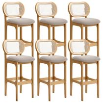 Kit 06 Banquetas Altas Para Cozinha Bancada Sala Tela Betta Fixa L02 Bouclê Creme - Lyam Kit 06 Banquetas Altas Para Cozinha Bancada Sala Tela Betta Fixa L02 Bouclê Creme - Lyam