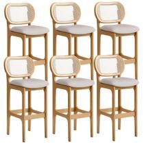 Kit 06 Banquetas Altas Para Cozinha Bancada Sala Tela Betta Fixa L02 Linho Bege - Lyam Kit 06 Banquetas Altas Para Cozinha Bancada Sala Tela Betta Fixa L02 Linho Bege - Lyam