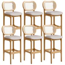 Kit 06 Banquetas Altas Para Cozinha Bancada Sala Tela Betta Fixa L02 Linho Bege - Lyam Kit 06 Banquetas Altas Para Cozinha Bancada Sala Tela Betta Fixa L02 Linho Bege - Lyam