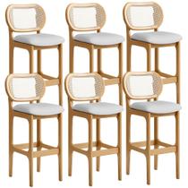 Kit 06 Banquetas Altas Para Cozinha Bancada Sala Tela Betta Fixa L02 Linho Cinza - Lyam Kit 06 Banquetas Altas Para Cozinha Bancada Sala Tela Betta Fixa L02 Linho Cinza - Lyam