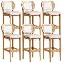 Kit 06 Banquetas Altas Para Cozinha Bancada Sala Tela Betta Fixa L02 Linho Cru - Lyam Kit 06 Banquetas Altas Para Cozinha Bancada Sala Tela Betta Fixa L02 Linho Cru - Lyam