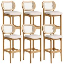 Kit 06 Banquetas Altas Para Cozinha Bancada Sala Tela Betta Fixa L02 Linho Cru - Lyam Kit 06 Banquetas Altas Para Cozinha Bancada Sala Tela Betta Fixa L02 Linho Cru - Lyam