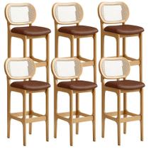 Kit 06 Banquetas Altas Para Cozinha Bancada Sala Tela Betta Fixa L02 material sintético Marrom - Lyam Kit 06 Banquetas Altas Para Cozinha Bancada Sala Tela Betta Fixa L02 material sintético Marrom - Lyam