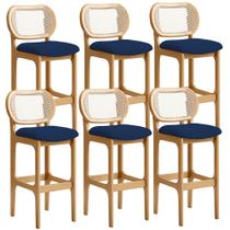 Kit 06 Banquetas Altas Para Cozinha Bancada Sala Tela Betta Fixa L02 Suede Azul Marinho - Lyam Kit 06 Banquetas Altas Para Cozinha Bancada Sala Tela Betta Fixa L02 Suede Azul Marinho - Lyam