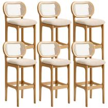 Kit 06 Banquetas Altas Para Cozinha Bancada Sala Tela Betta Fixa L02 Suede Bege - Lyam Kit 06 Banquetas Altas Para Cozinha Bancada Sala Tela Betta Fixa L02 Suede Bege - Lyam