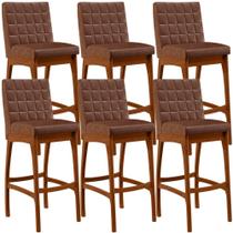 Kit 06 Banquetas Altas Para Cozinha Sala De Jantar Fixa Mila B04 Corano Marrom - Lyam Decor Kit 06 Banquetas Altas Para Cozinha Sala De Jantar Fixa Mila B04 Corano Marrom - Lyam Decor