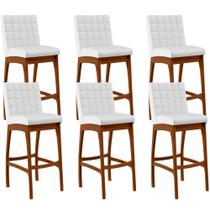 Kit 06 Banquetas Altas Para Cozinha Sala de Jantar Fixa Mila B04 Sintético Branco Fosco - Lyam Decor Kit 06 Banquetas Altas Para Cozinha Sala de Jantar Fixa Mila B04 Sintético Branco Fosco - Lyam Decor