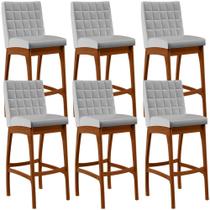 Kit 06 Banquetas Altas Para Cozinha Sala de Jantar Fixa Mila L02 Facto Cinza Metalizado - Lyam Decor Kit 06 Banquetas Altas Para Cozinha Sala de Jantar Fixa Mila L02 Facto Cinza Metalizado - Lyam Decor