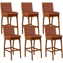 Kit 06 Banquetas Altas Para Cozinha Sala de Jantar Fixa Mila L02 material sintético Camel - Lyam Decor