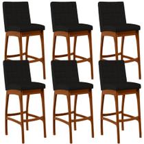 Kit 06 Banquetas Altas Para Cozinha Sala de Jantar Fixa Mila L02 Suede Preto - Lyam Decor