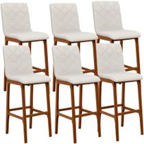 Kit 06 Banquetas Altas Para Cozinha Sala de Jantar Fixa Zoe L02 Linho Champagne - Lyam Decor Kit 06 Banquetas Altas Para Cozinha Sala de Jantar Fixa Zoe L02 Linho Champagne - Lyam Decor