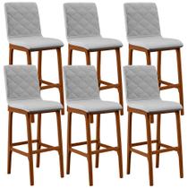 Kit 06 Banquetas Altas Para Cozinha Sala de Jantar Fixa Zoe L02 Linho Cinza - Lyam Decor Kit 06 Banquetas Altas Para Cozinha Sala de Jantar Fixa Zoe L02 Linho Cinza - Lyam Decor