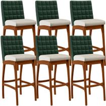 Kit 06 Banquetas Altas Sala De Jantar Fixa Mila B04 Facto Verde Musgo Linho Champagne - Lyam Decor Kit 06 Banquetas Altas Sala De Jantar Fixa Mila B04 Facto Verde Musgo Linho Champagne - Lyam Decor