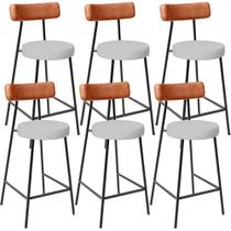 Kit 06 Banquetas Baixa Bar Cozinha Sala Jantar Milão L02 material sintético Camel Linho Cinza -LyamDecor Kit 06 Banquetas Baixa Bar Cozinha Sala Jantar Milão L02 material sintético Camel Linho Cinza -LyamDecor