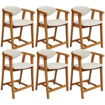 Kit 06 Banquetas Baixa Cozinha Sala De Jantar Bancada Cecília L02 Linho Champanhe - Lyam Decor