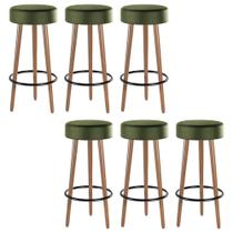 Kit 06 Banquetas Cozinha Londres Estofada D-33 com Pés de Madeira Couríssimo Verde - Desk Design Kit 06 Banquetas Cozinha Londres Estofada D-33 com Pés de Madeira Couríssimo Verde - Desk Design