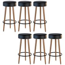 Kit 06 Banquetas Cozinha Londres Estofada D-33 com Pés de Madeira material sintético Preto - Abmaza