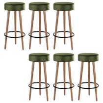 Kit 06 Banquetas Cozinha Londres Estofada D-33 com Pés de Madeira material sintético Verde - Abmaza