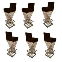 Kit 06 Banquetas Luma Base de Ferro Sued Marrom - D'Classe Decor Kit 06 Banquetas Luma Base de Ferro Sued Marrom - D'Classe Decor