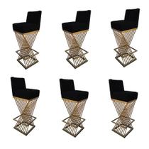 Kit 06 Banquetas Luma Base de Ferro Sued Preto - D'Classe Decor Kit 06 Banquetas Luma Base de Ferro Sued Preto - D'Classe Decor