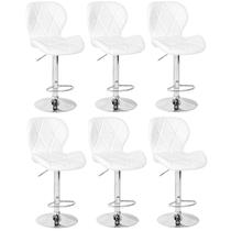 Kit 06 Banquetas Slim Estofada Giratória com Regulagem de Altura - Branco