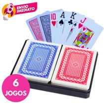 Kit 06 Baralho Duplo Profissional Jogo 108 Cartas 100% Plástico Com Estojo Resistente