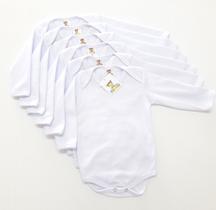 Kit 06 Body Bebê Manga Longa Malha Canelada Branco