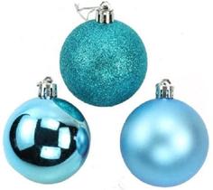 Kit 06 Bola Arvore Natal Fosca Lisa Glitter Azul Claro 8cm