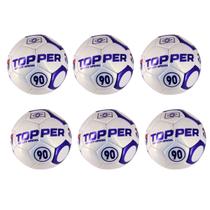 Kit 06 Bola De Futebol Society Topper 90 Oficial Costurada à Mão Cor:Branco+roxo Kit 06 Bola De Futebol Society Topper 90 Oficial Costurada à Mão Cor:Branco+roxo