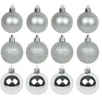 Kit 06 Bolas De Natal Mista 7cm Prata Decoração Árvore